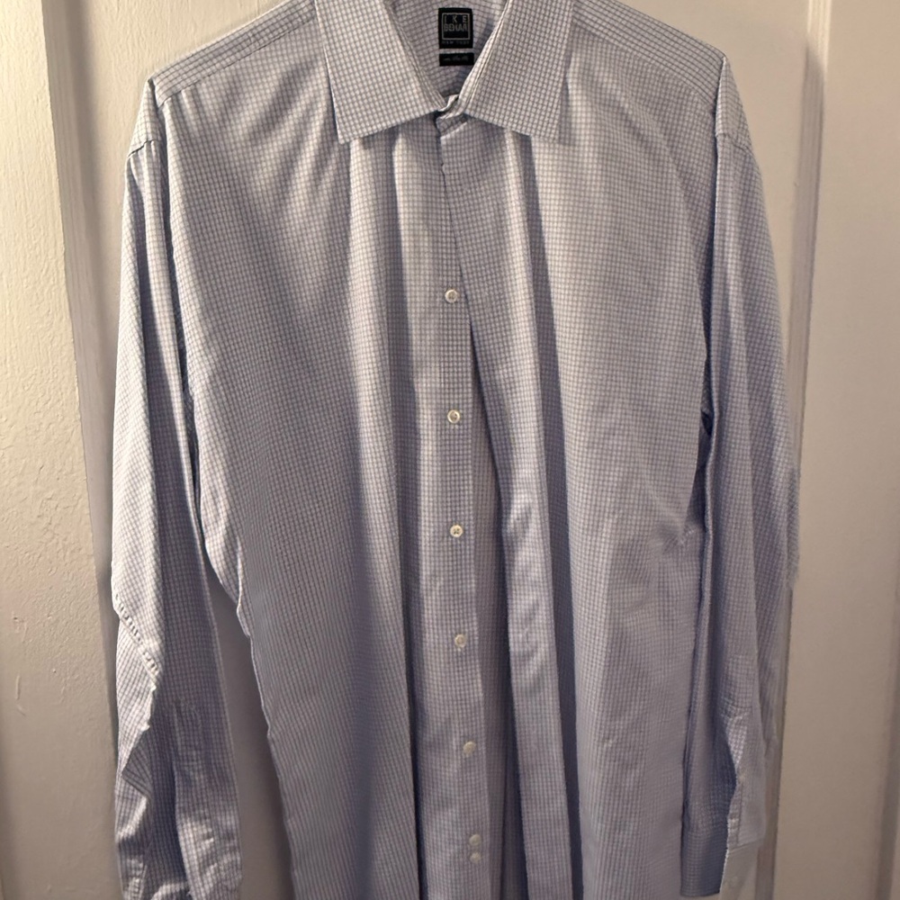 Ike Behar Light Blue Checkered Dress Shirt